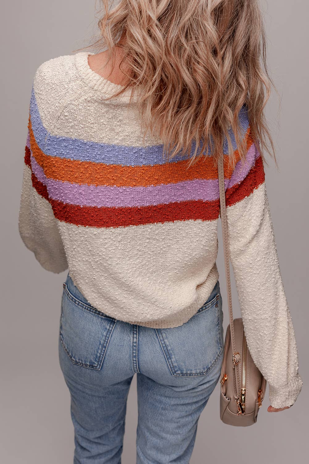 LDC Striped Color Block Drop Shoulder Loose Sweater: Jet Stream