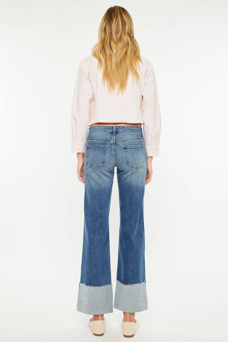 OPEN PACK MID RISE WIDE FLARE JEANS-KC78033D: DARK