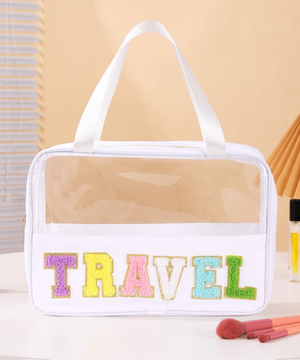 TRAVEL LETTER CLEAR MAKEUP BAG : White