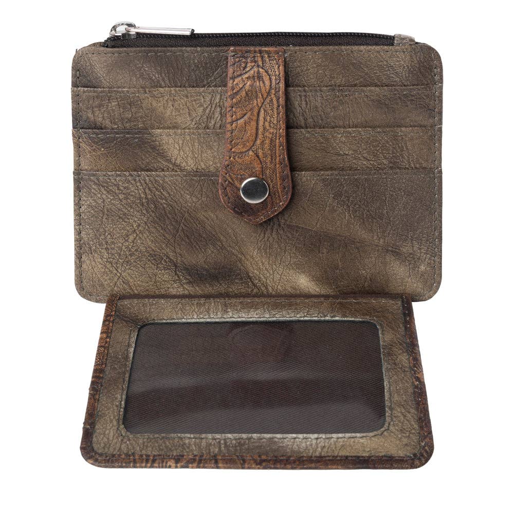 Driftwood Cove Embossed Leather Credit Card Holder in Olive Brown: Olive Brown