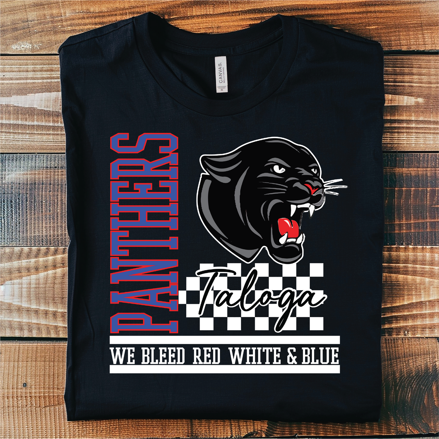 Brenda- Taloga Panthers We Bleed Spirit Tee: Black Adult Tee