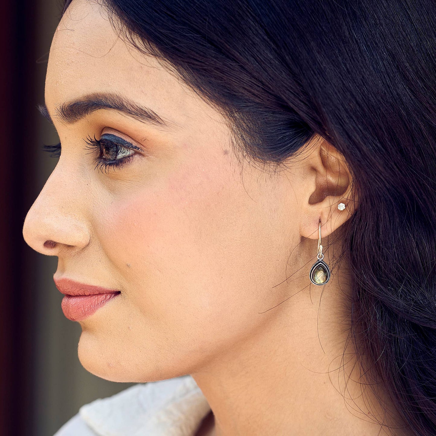 Handcrafted Semiprecious Small Stone Earrings - Labradorite