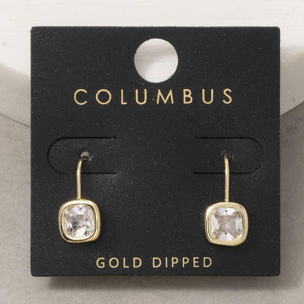 Gold Dipped Small Cushion Bezel Cz Wire Drop Earrings: 2SILVER