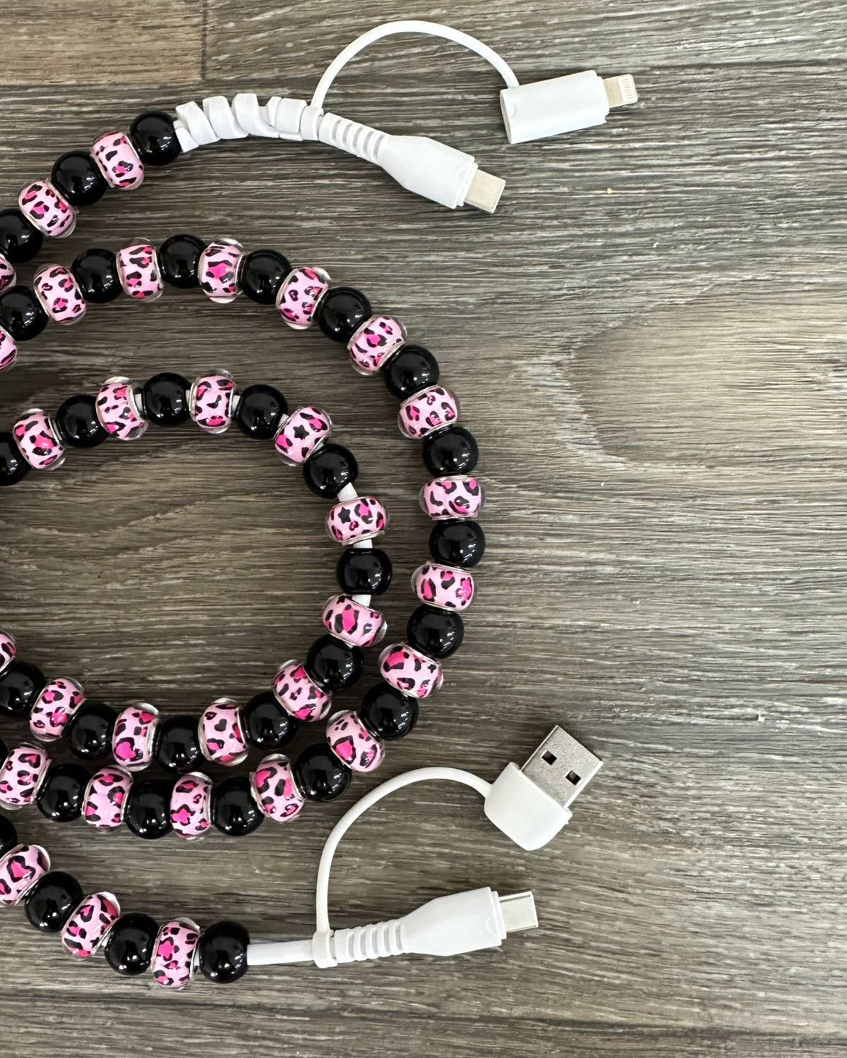 LEOPARD BEADED PHONE CHARGING CABLE 4-IN-1
