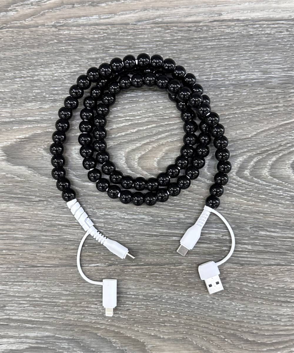 BEADED PHONE CHARGING CABLE 4-IN-1 : Black