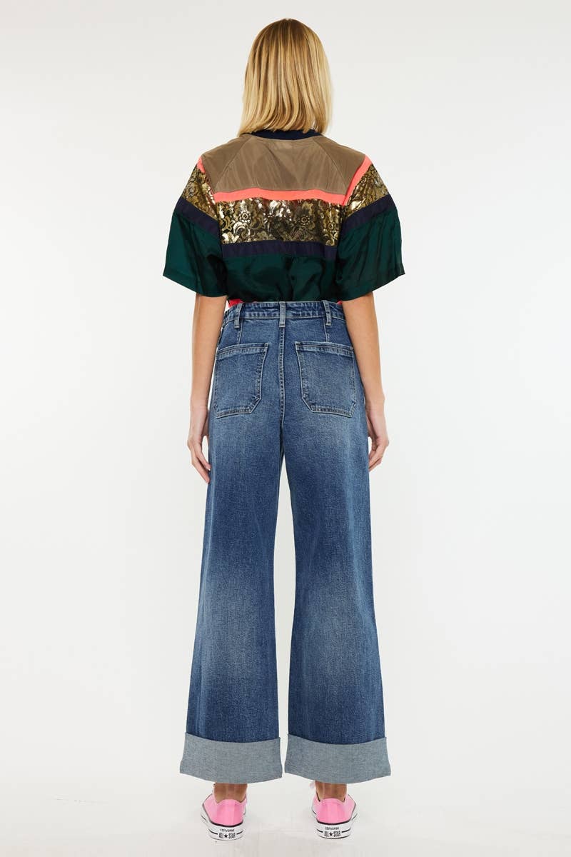 ULTRA HIGH RISE 90’S WIDE LEG TROUSERS JEANS-KC3308D: DARK