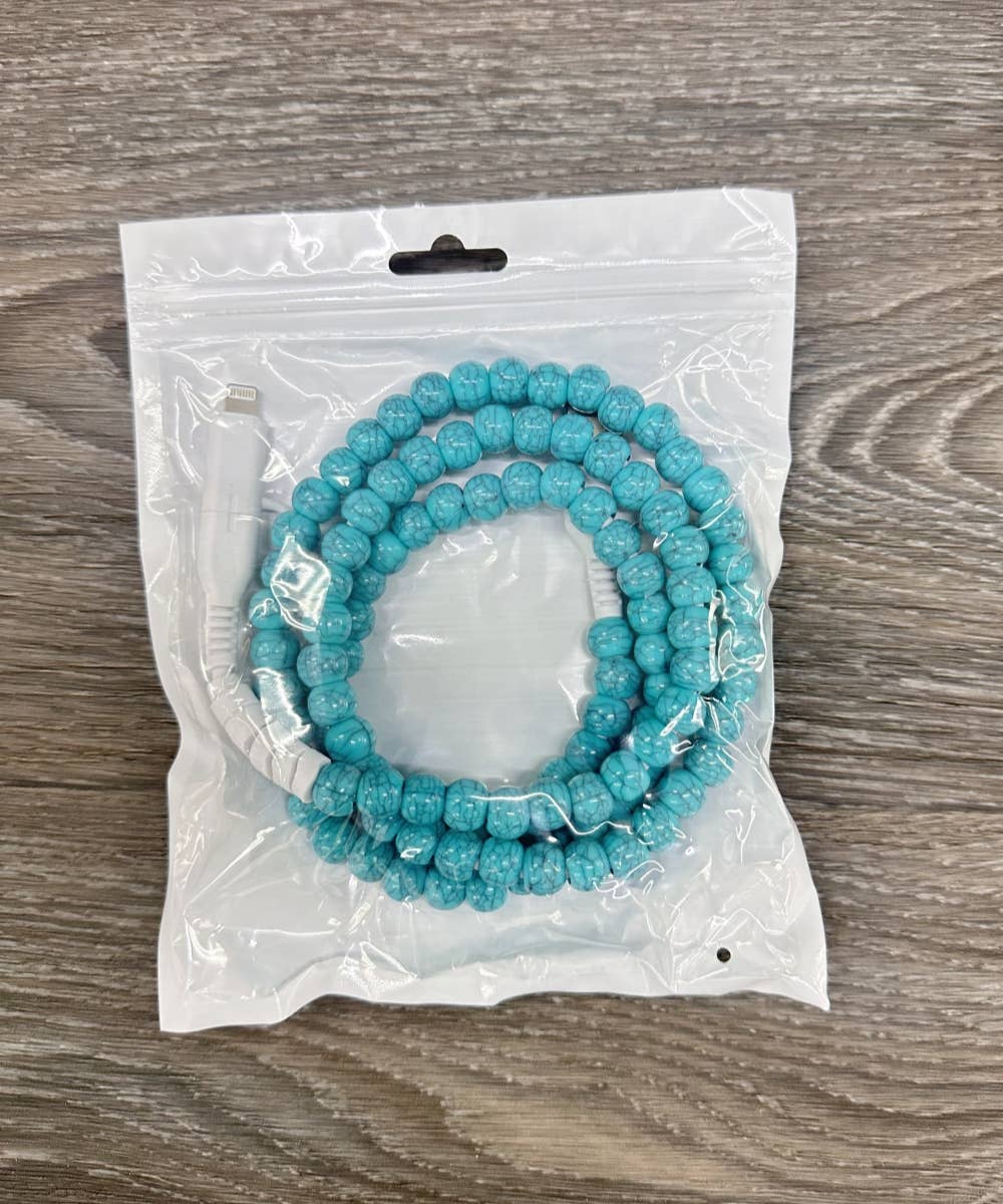 BEADED PHONE CHARGING CABLE 4-IN-1 : Turquoise