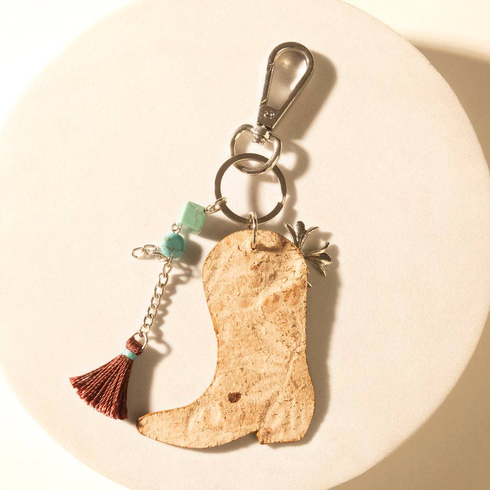 Southern Bloom Boot Handtooled Leather Key Fob in Amber Aqua: Amber Aqua