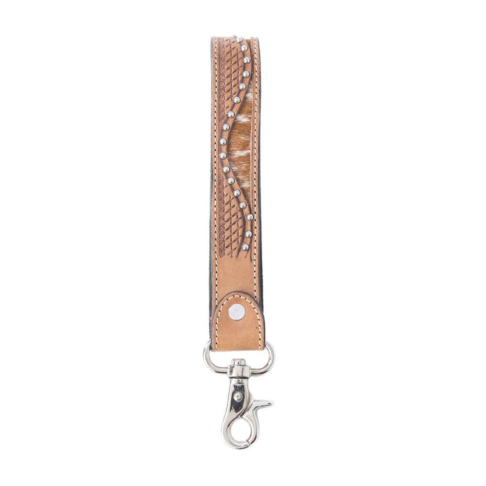 Bronco Wave Handtooled Leather Keyfob in Oakwood Amber: Oakwood Amber