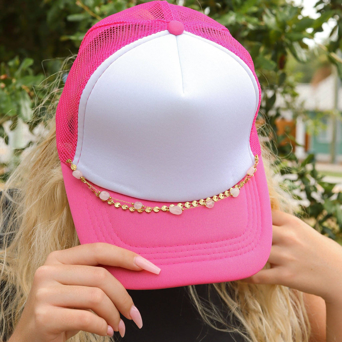 Trucker Hat Chain: Oval & Crystal Stone Layered Chain Set: gold