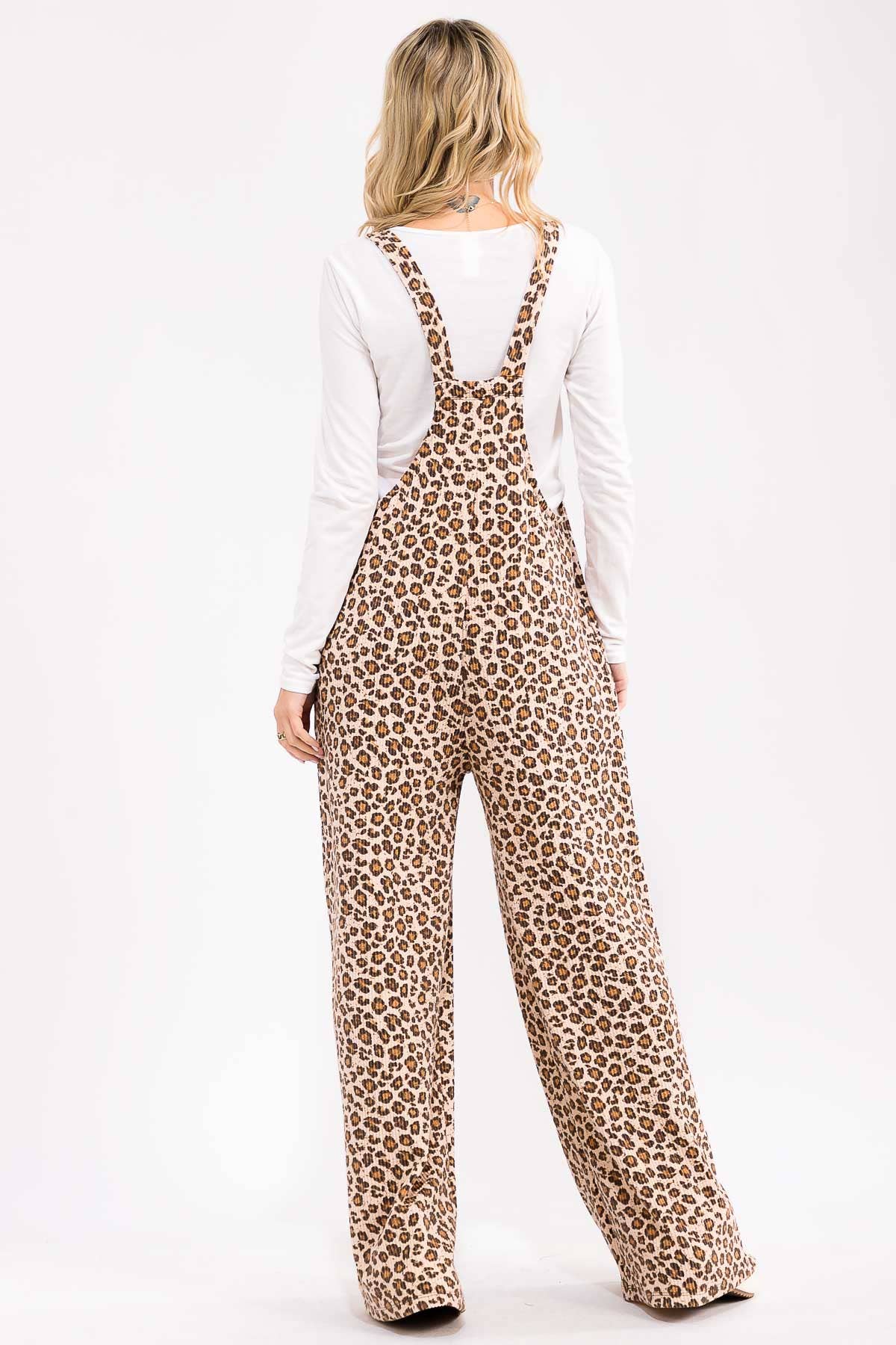 Leopard Print Wide Leg Overall Jumpsuit J6106: As Shown
