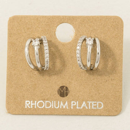 Pave Layered Hoop Huggie Earrings: S