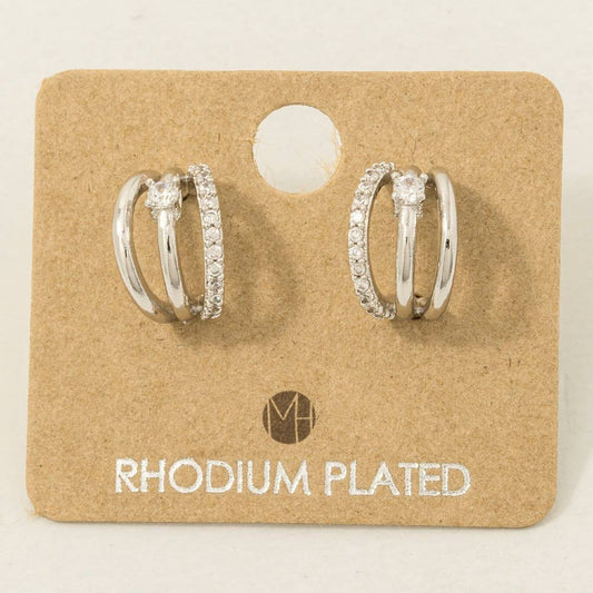 Pave Layered Hoop Huggie Earrings: S