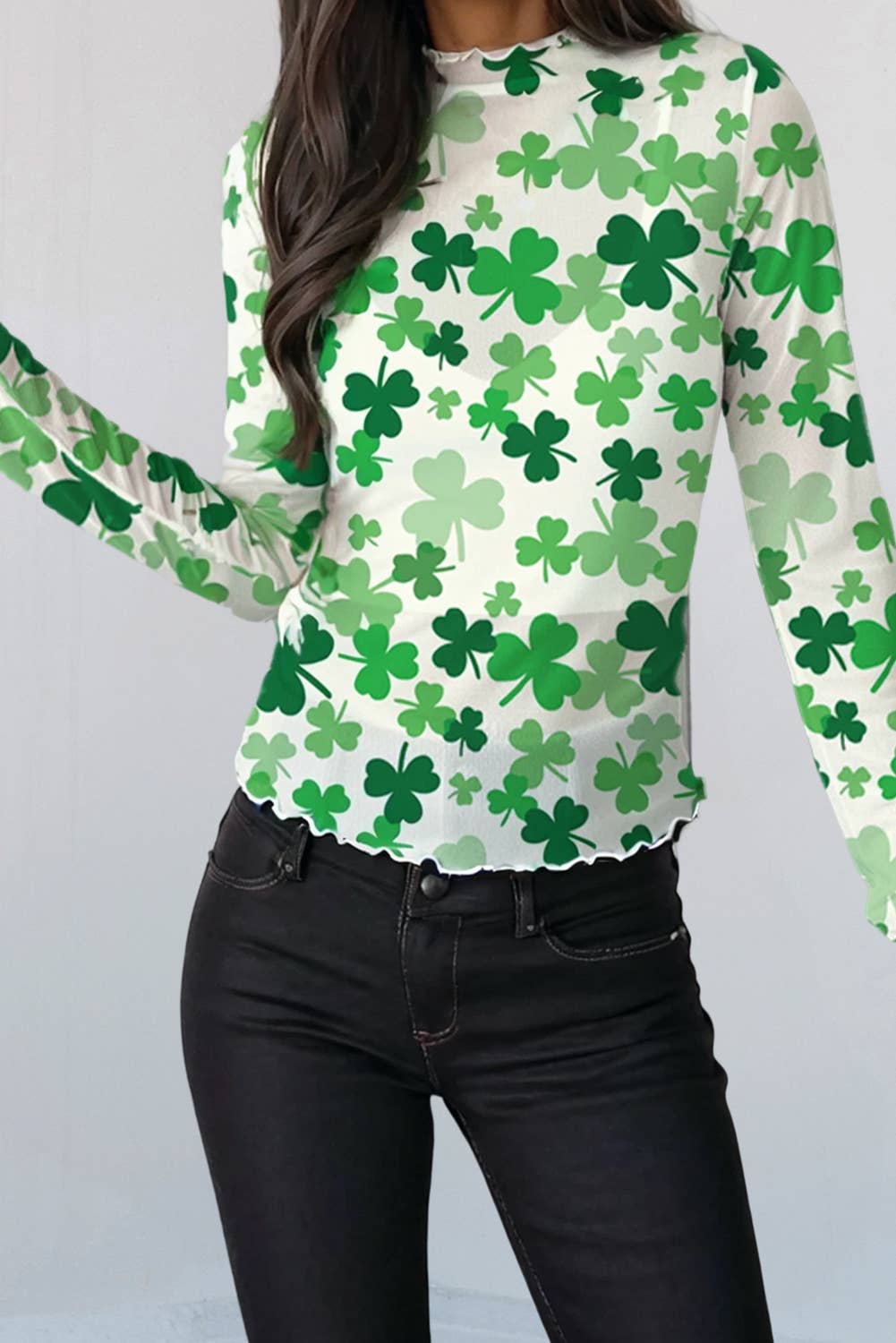 Shamrock Lettuce Trim Mesh Long Sleeve Top NEW | S-XL