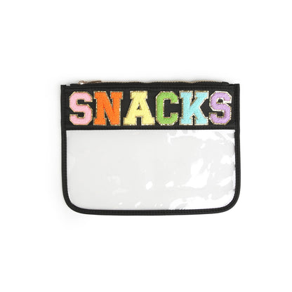 Varsity Letter Patch Clear Zippered Pouch Bag: White with TRAVEL
