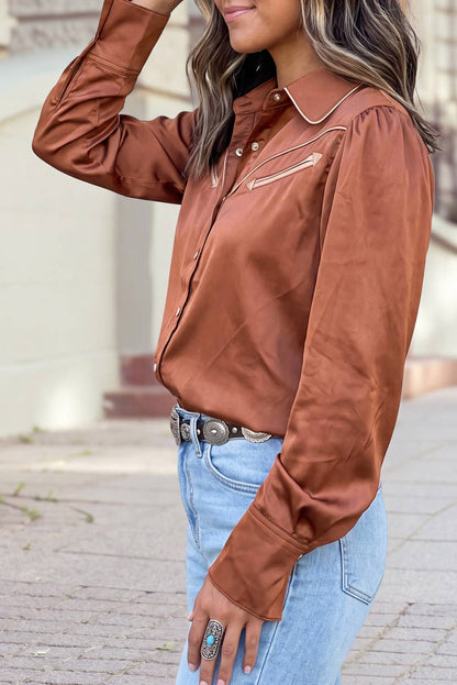 Silky  Button Front Western  Shirt: