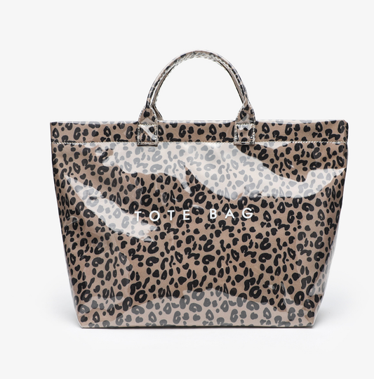 Leopard Print Tote Bag Velcro PVC Waterproof Beach Bag: LCoffee / M
