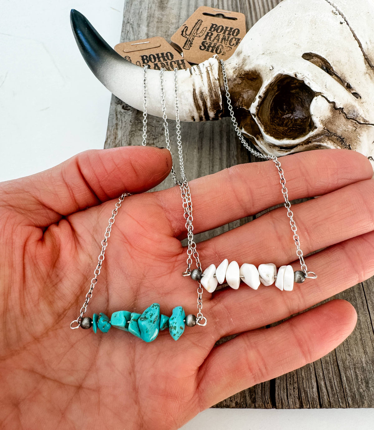 Bar Chip Stone Necklace - Western Pendant Necklace: TURQUOISE