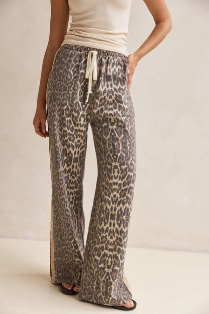 Effortless &  chic Leopard print stripe bar long pants: Leo