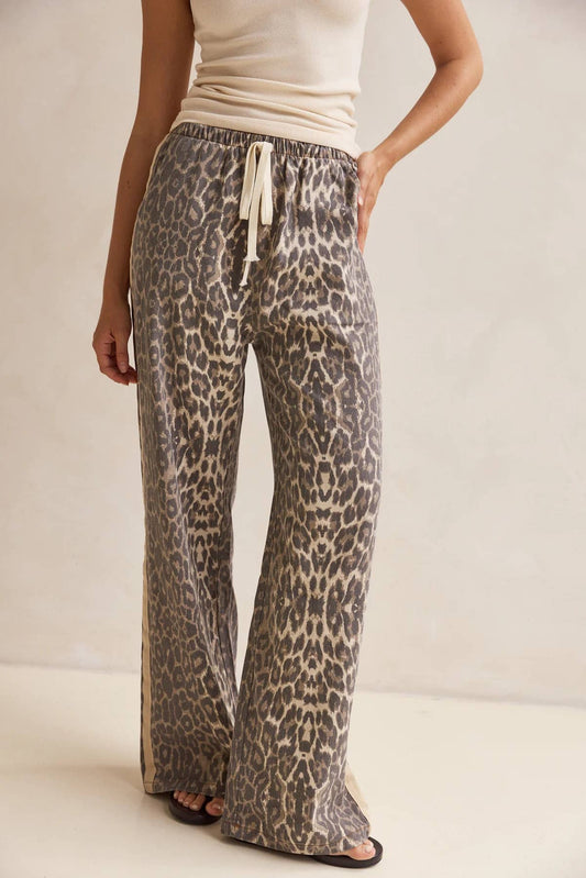 Effortless &  chic Leopard print stripe bar long pants: Leo