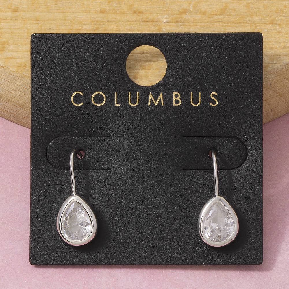 Gold Dipped Small Teardrop Bezel Cz Wire Earrings: 2SILVER
