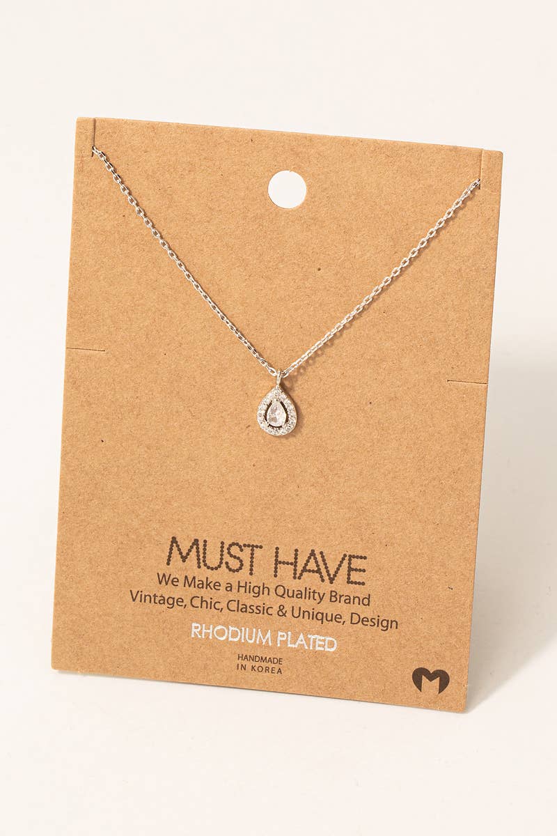 Pave Rhinestone Teardrop Pendant Necklace: G