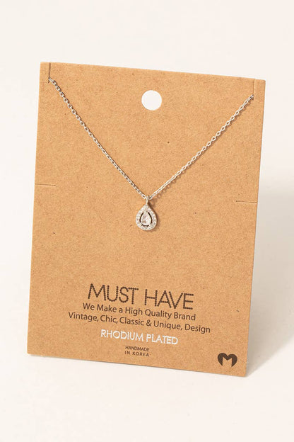 Pave Rhinestone Teardrop Pendant Necklace: G
