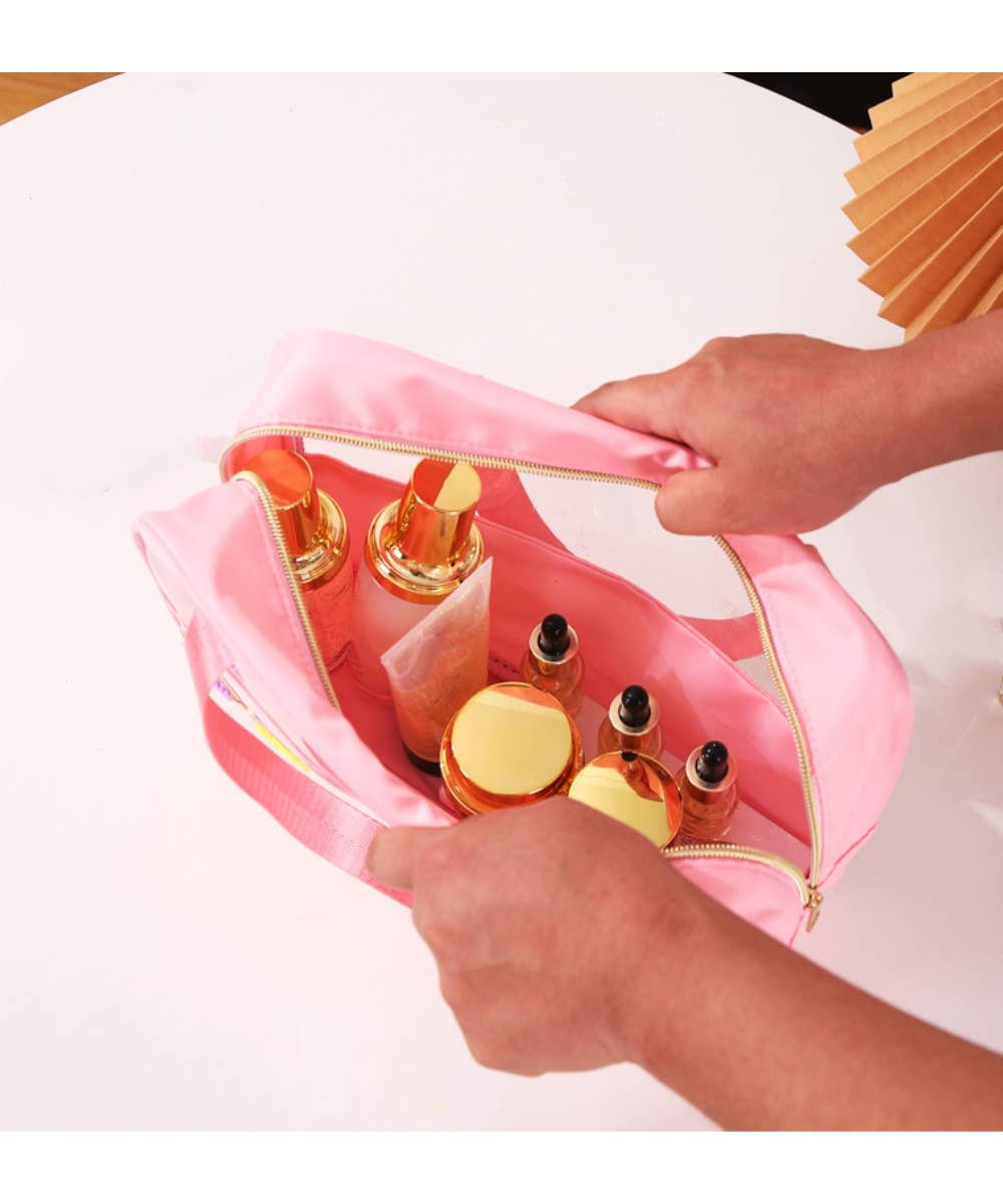 TRAVEL LETTER CLEAR MAKEUP BAG : Pink
