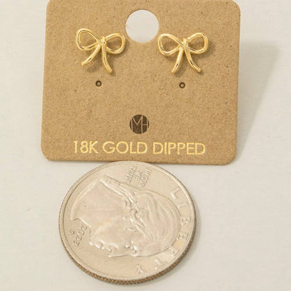 Gold Dipped Wire Ribbon Bow Stud Earrings: G