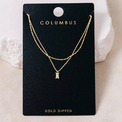 Layered Double Chain Baguette Cz Pendant Necklace: GOLD