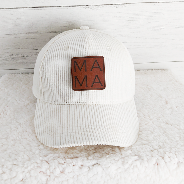 Corduroy Hat With Mama Square Leather Patch: Pink