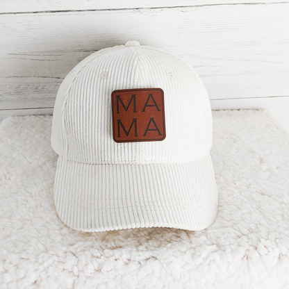 Corduroy Hat With Mama Square Leather Patch: Pink