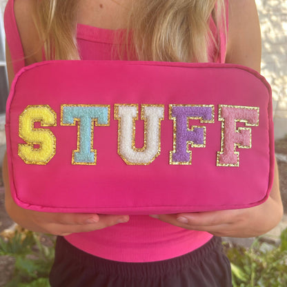 Cosmetic or Toiletry Bag with Varsity Letter Patches: Light Pink with DANCE