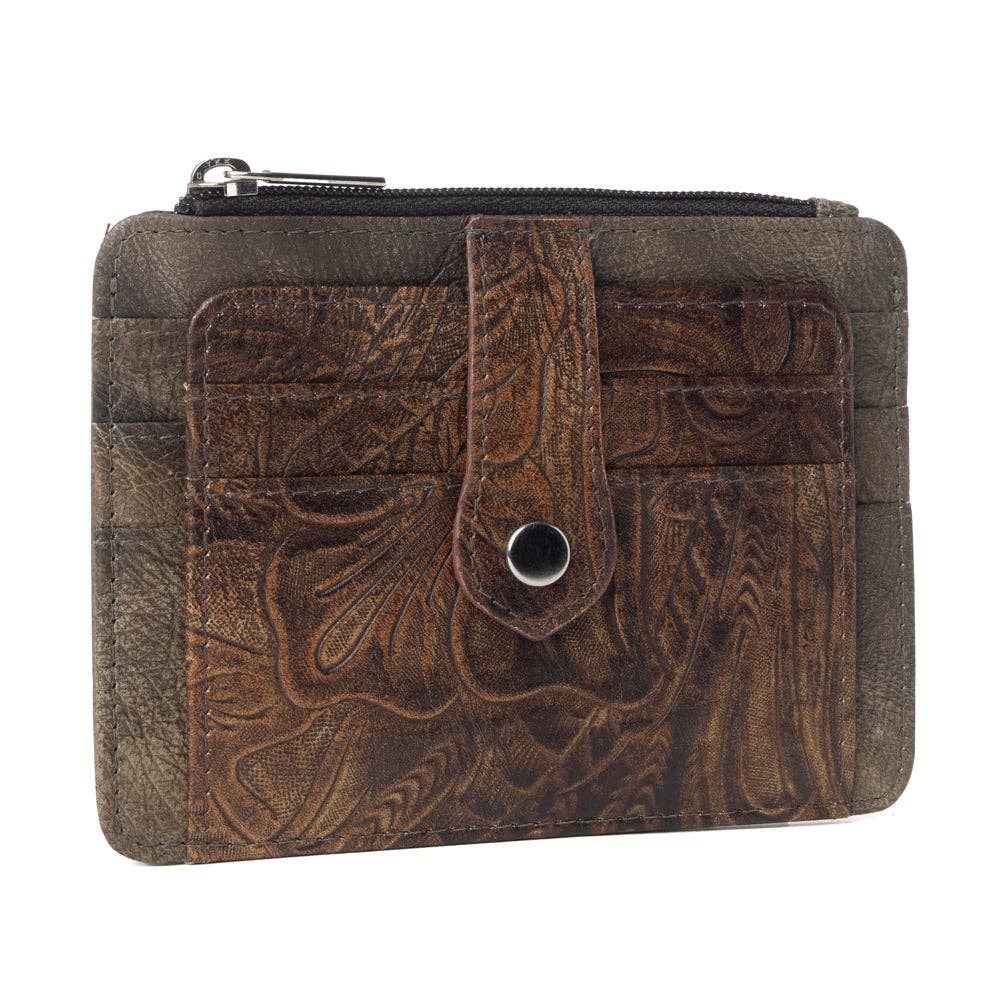 Driftwood Cove Embossed Leather Credit Card Holder in Olive Brown: Olive Brown