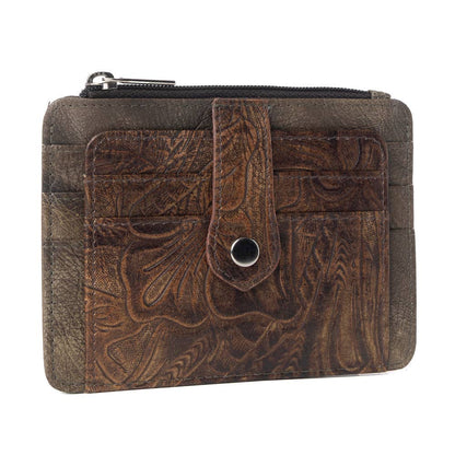 Driftwood Cove Embossed Leather Credit Card Holder in Olive Brown: Olive Brown