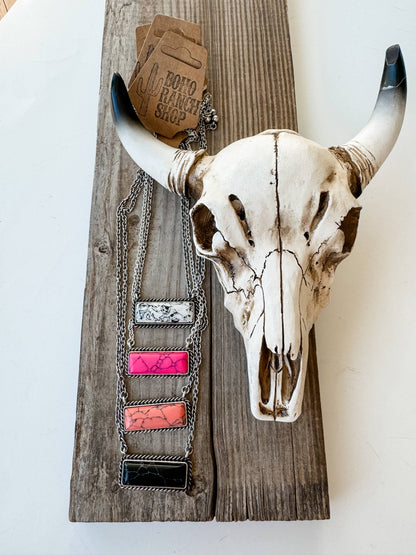 Western Semi Stone Bar Necklace: BLACK