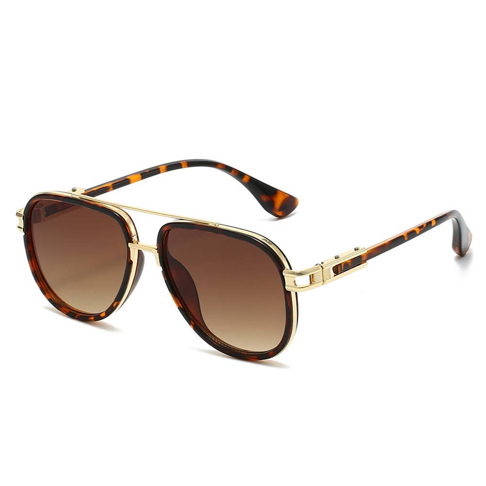 Classic Retro Double Brige Sunglasses: Leopard / M