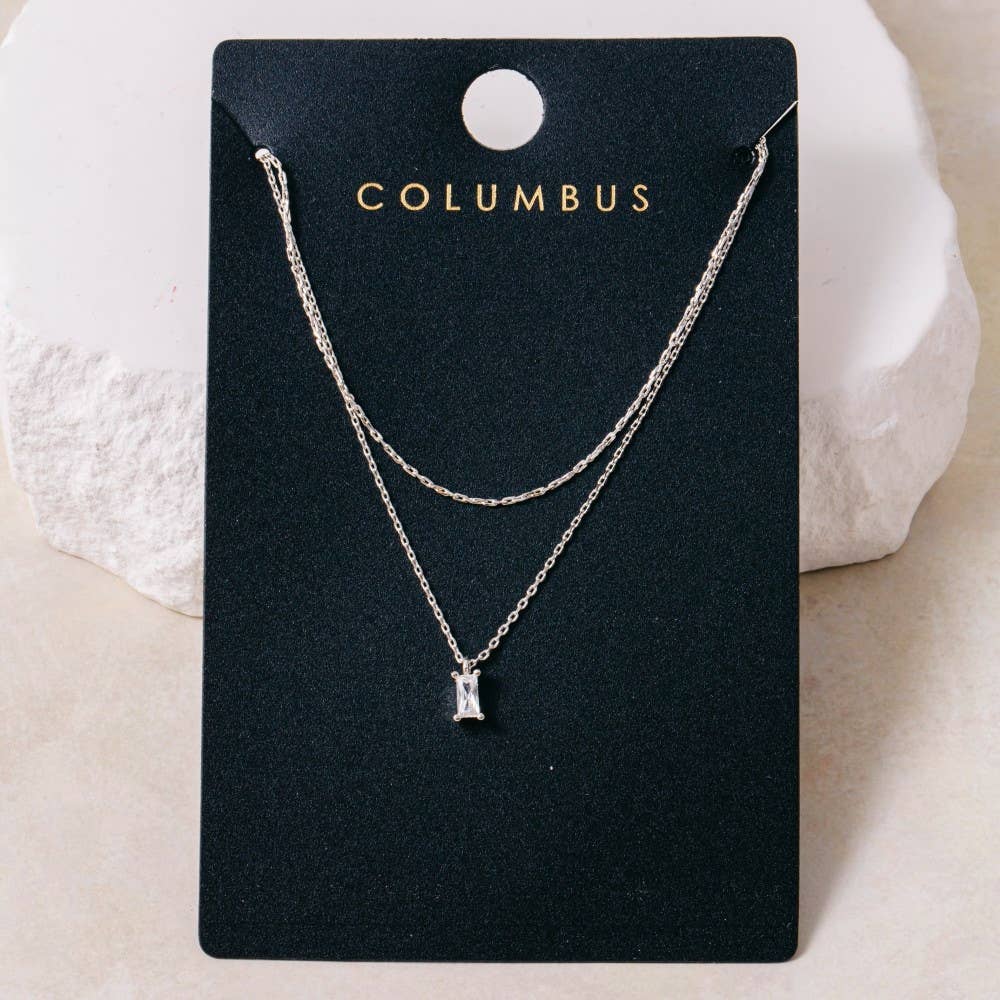 Layered Double Chain Baguette Cz Pendant Necklace: GOLD