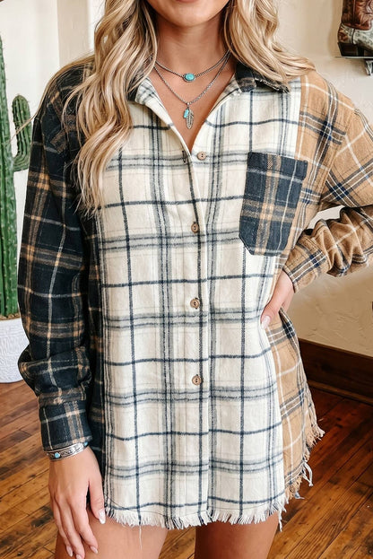 Plaid Button-Up Long Sleeve Shacket
