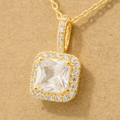 Gold Dipped Square Rhinestone Pendant Necklace: S
