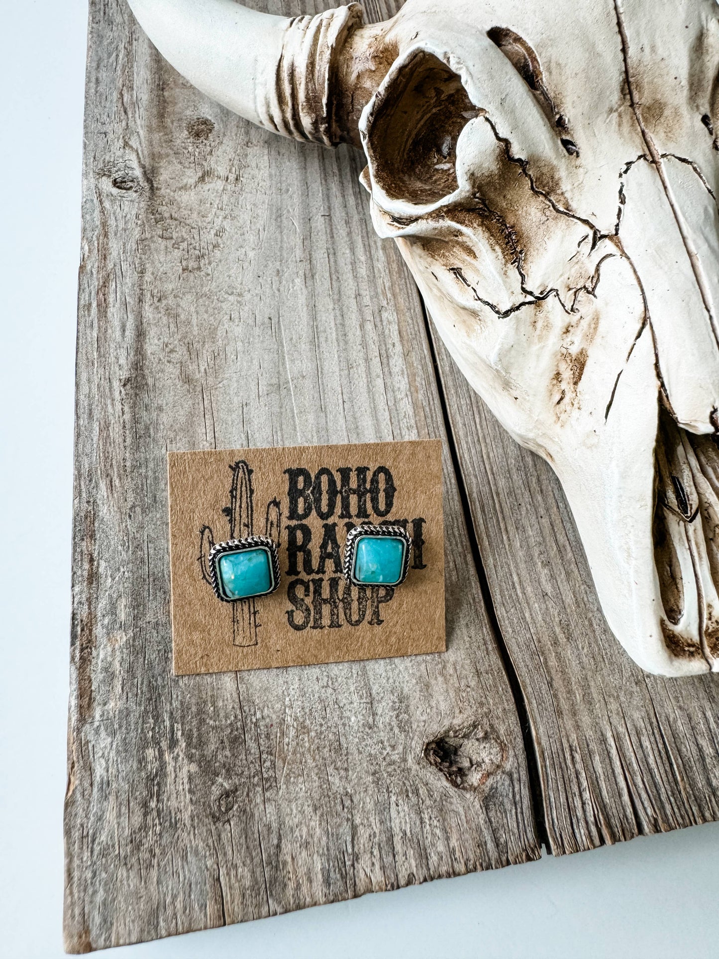 Western Mini Stone Stud Earrings - Heart Square Circle Bar: CIRCLE - TURQUOISE