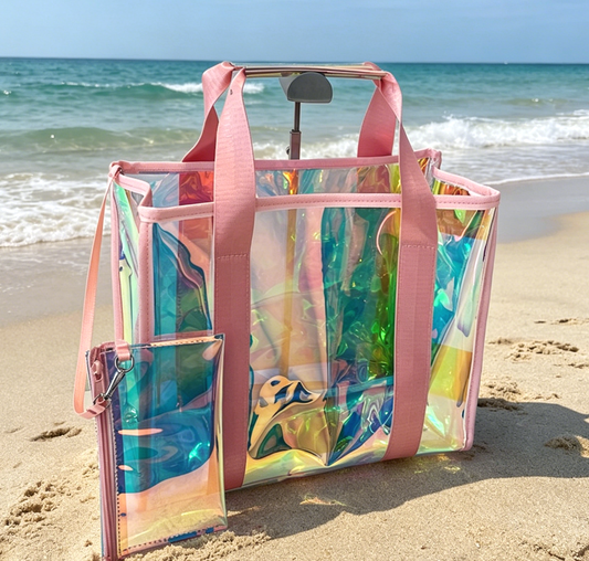 Bow Laser Clear Beach Tote Bag Set Waterproof PVC Tote: Pink / M