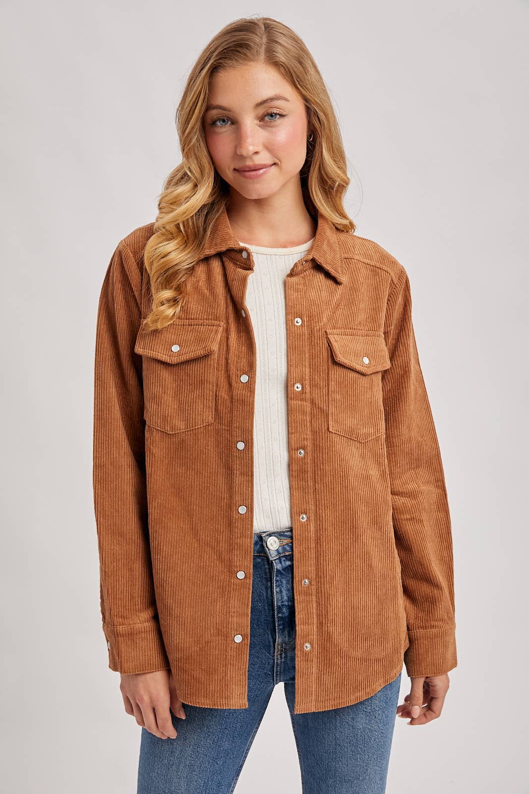 CORDUROY BUTTON DOWN SHACKET WITH POCKETS: