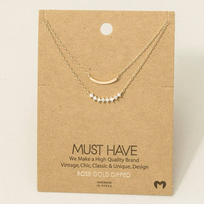 Layered Rhinestone Curved Bar Necklace: G