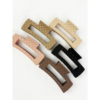 Neutral Color Embossed Cut Out Rectangle Hair Claw: MIX COLOR