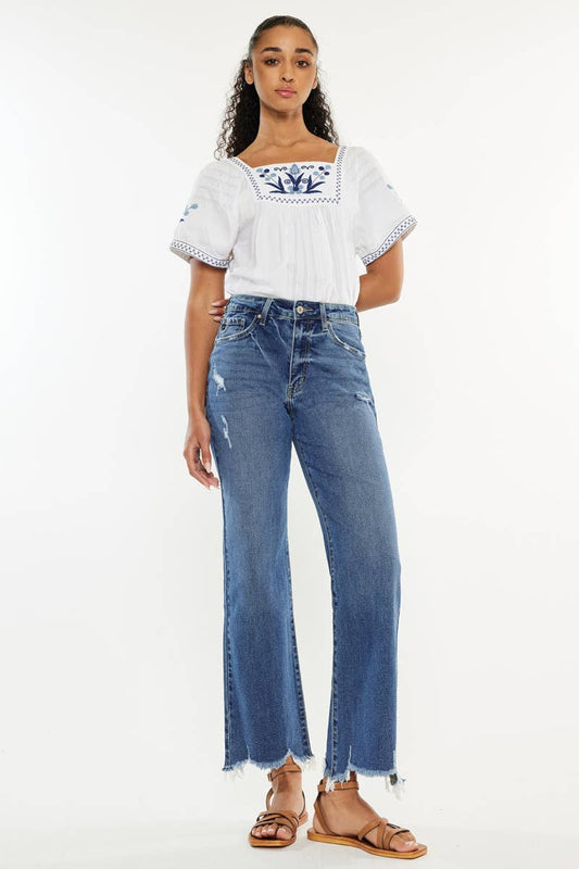 OPEN PACK HIGH RISE SLIM WIDE LEG JEANS-KC2529M-OP: MEDIUM