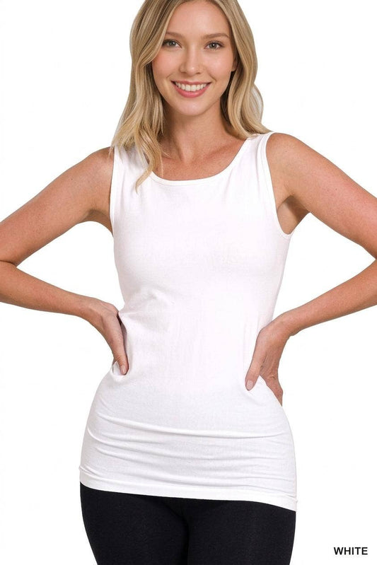 Scoop Neck Seamless Tank Top - Zenana: WHITE-149888