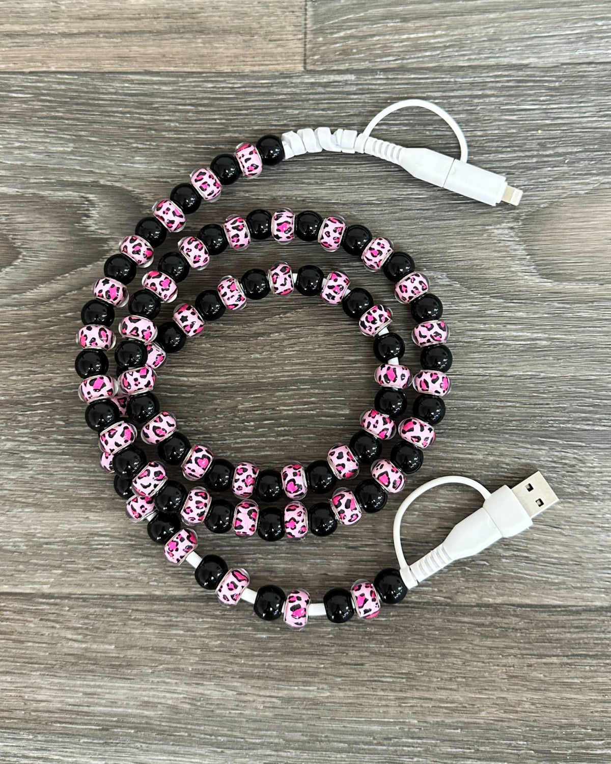 LEOPARD BEADED PHONE CHARGING CABLE 4-IN-1