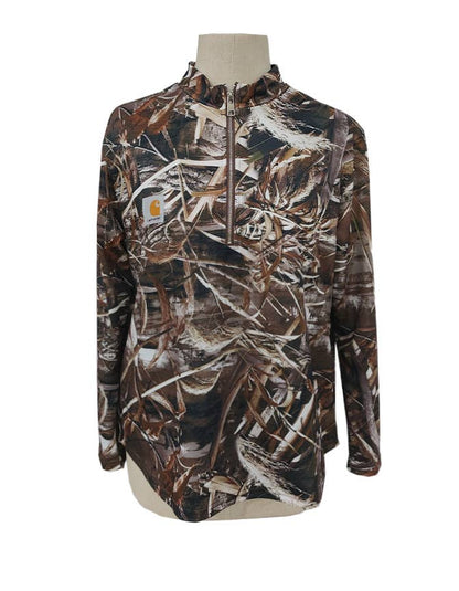 Western Y2K Half Zipper Camo Pullover Sweatshirt: Coffee
