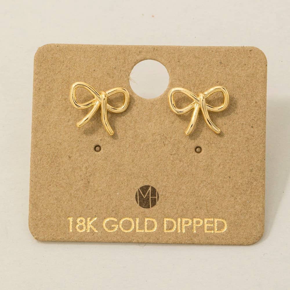 Gold Dipped Wire Ribbon Bow Stud Earrings: G